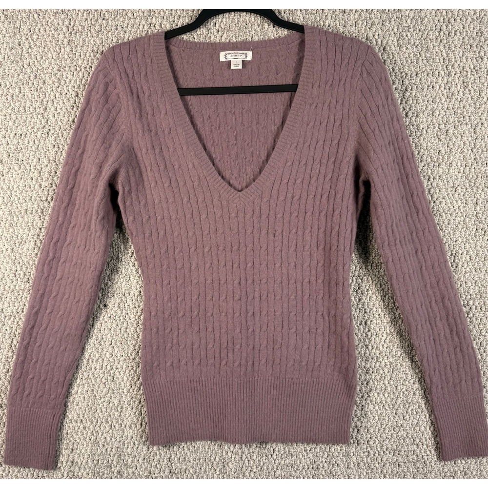 Aphorism Sweater V-Neck Cable Knit Size L Mauve Purple Long Sleeve Pullover Soft